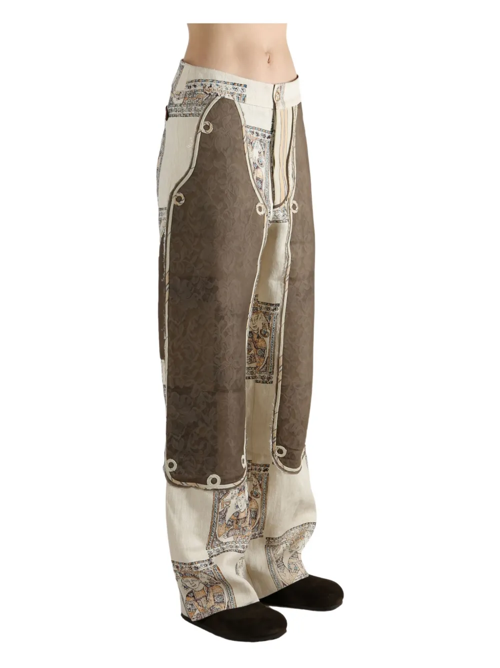 Communs Patterned Panelled Trousers In Brown