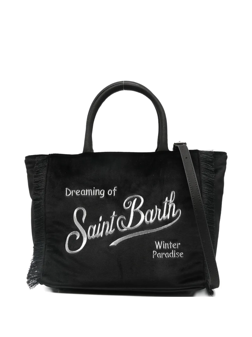 Mc2 Saint Barth Vnity Fringe-trim Tote Bag In Black