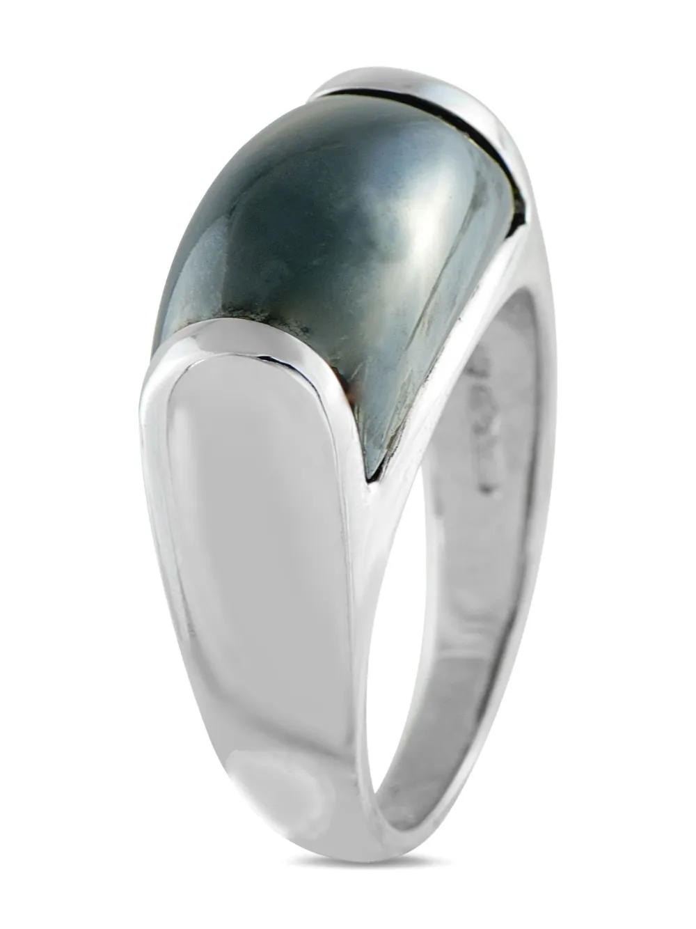 Pre-owned Bvlgari 18k White Gold Tronchetto Hematite Ring In Silver