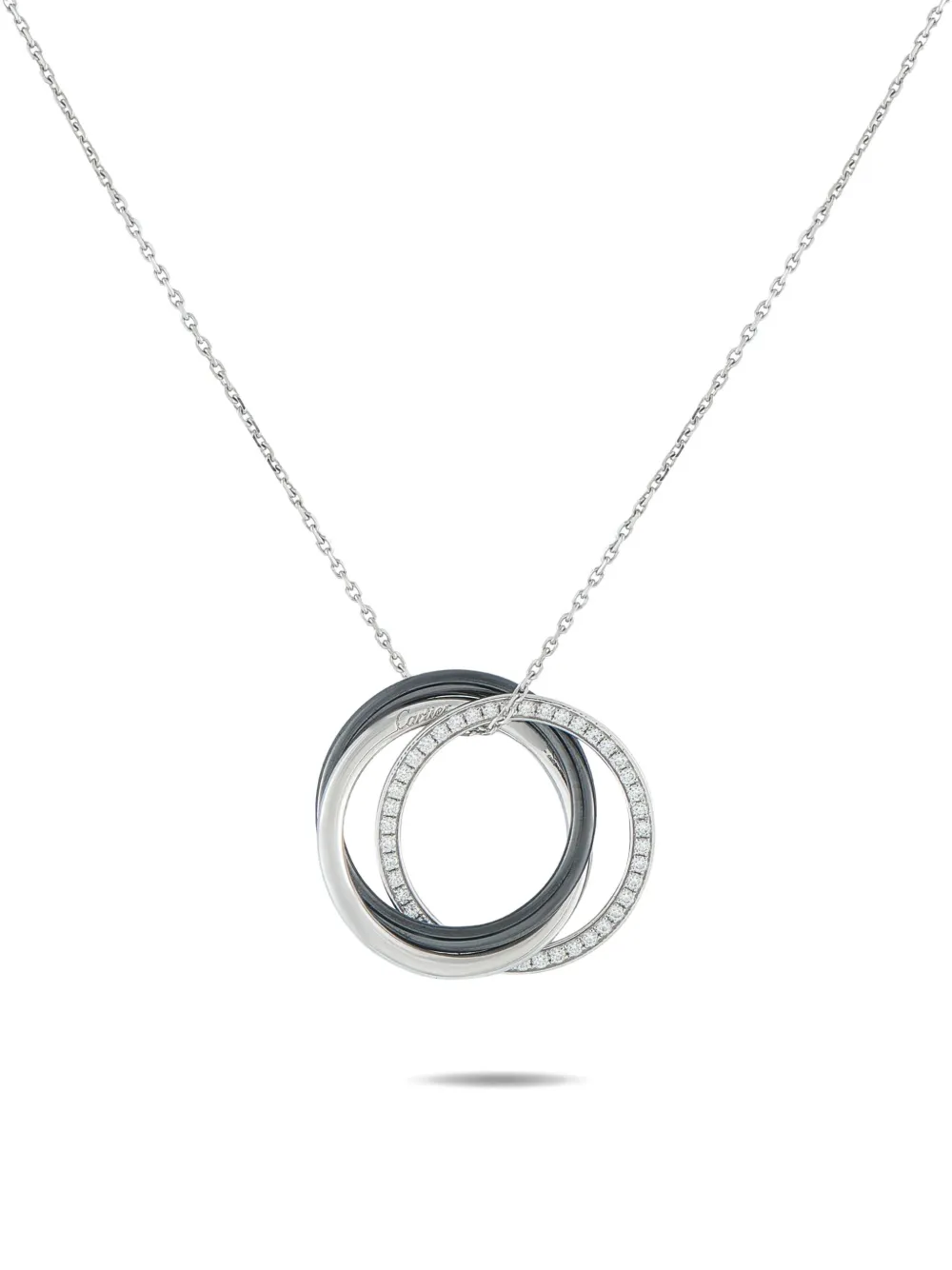 Pre-owned Cartier 18k White Gold Trinity Diamond And Ceramic Necklace In Silver