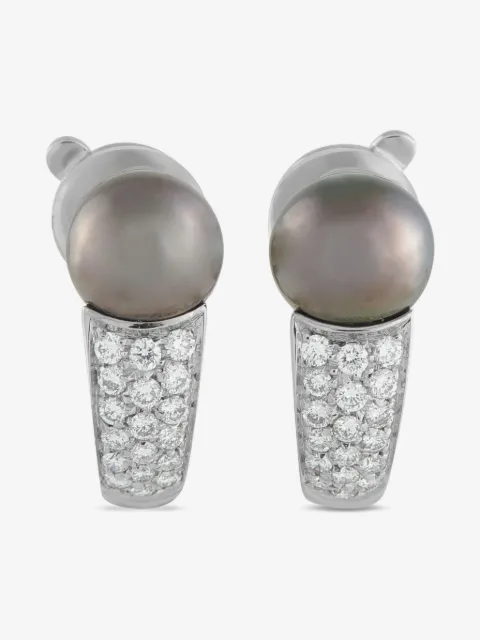 Boucheron Pre-Owned 18K white gold diamond and black pearl clip-on earrings