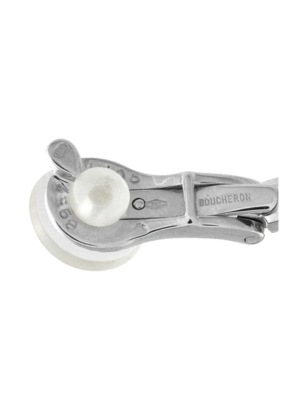 BOUCHERON Pre-owned 18k White Gold Diamond And Black Pearl Clip-on Earrings In Silver