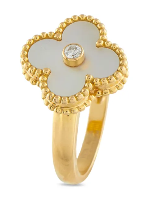 Van Cleef & Arpels 18K yellow gold Alhambra diamond and mother-of-pearl ring