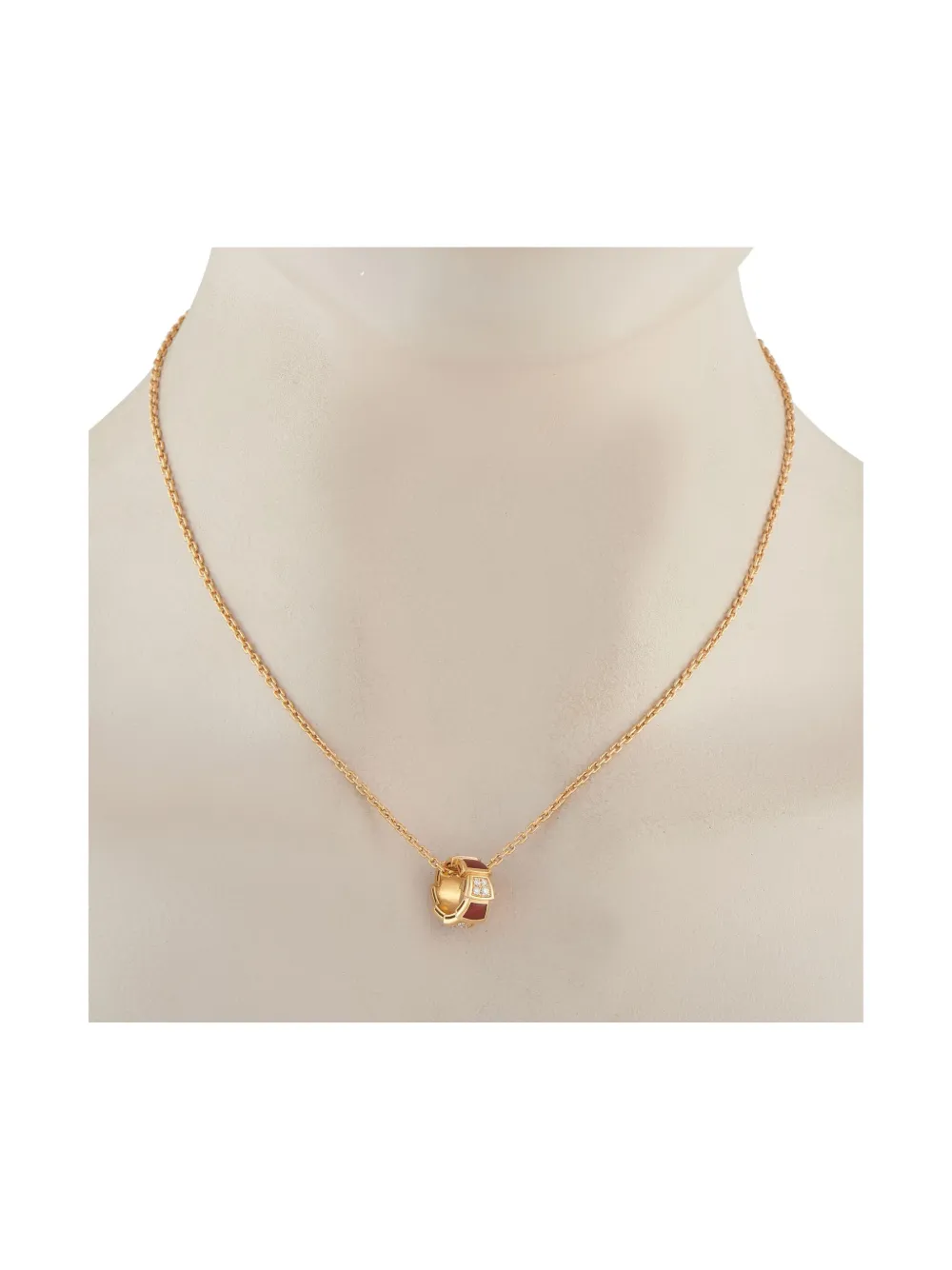 Pre-owned Bvlgari 18k Rose Gold Serpenti Viper Diamond And Carnelian Necklace
