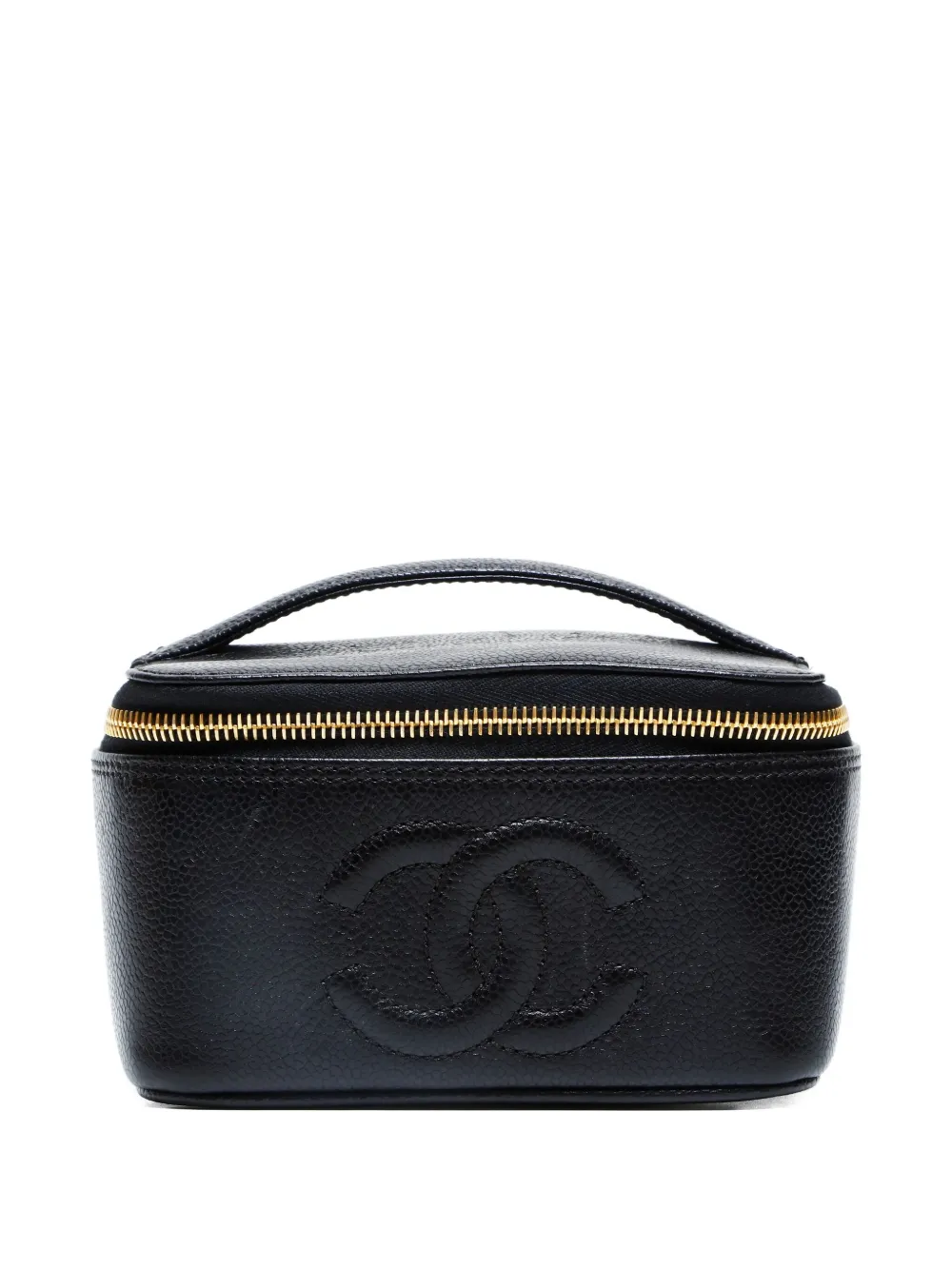 Pre-owned Chanel 1996-1997 Logo-embossed Makeup Bag In Black