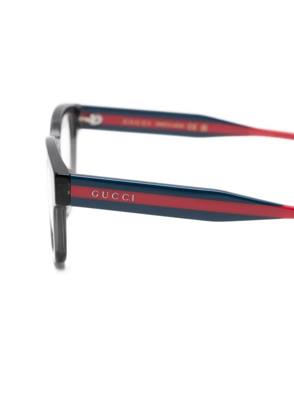 Gucci Eyewear Gestreepte bril met vierkant montuur Blauw