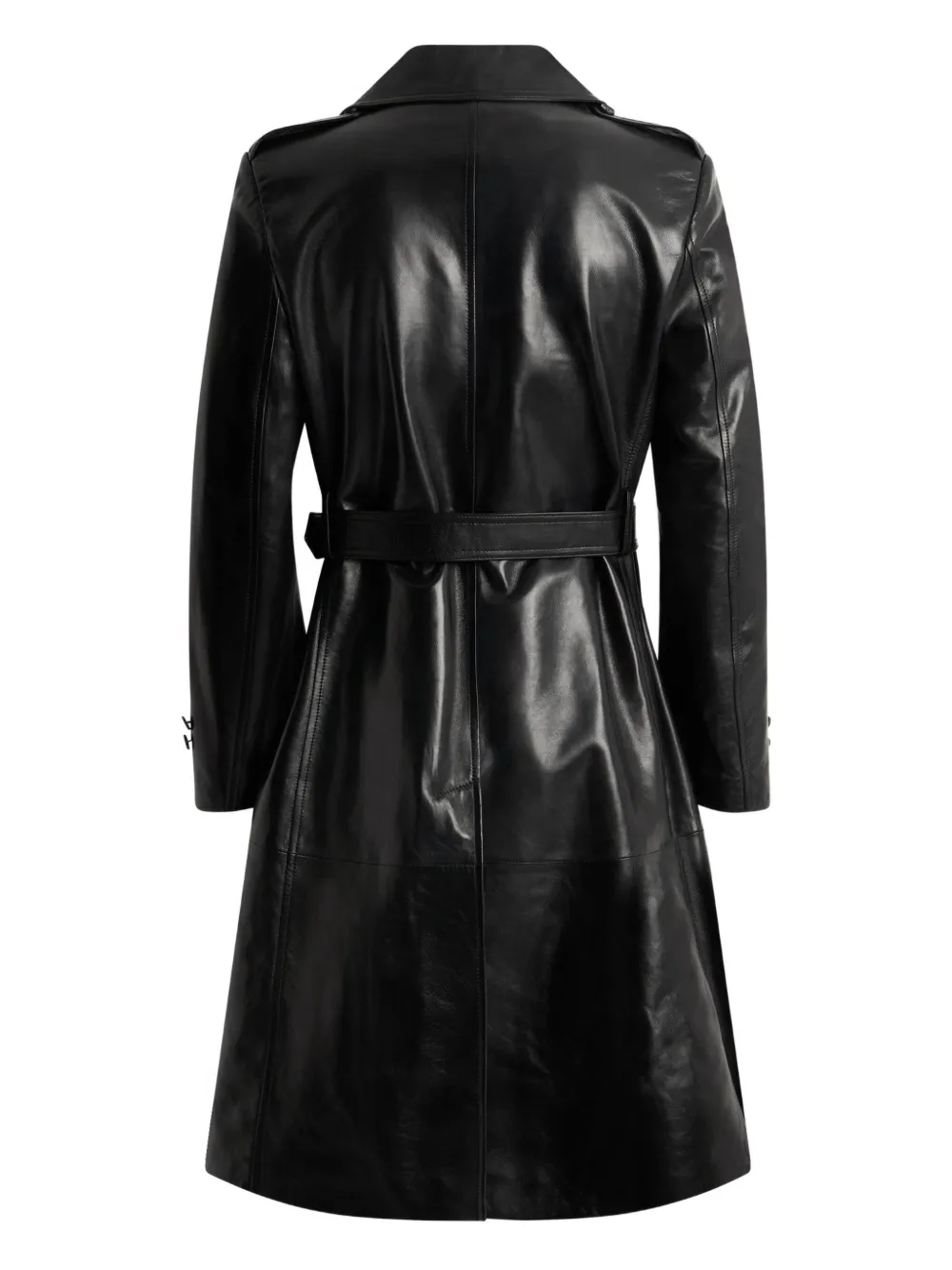 Bally double-breasted belted leather coat - Zwart