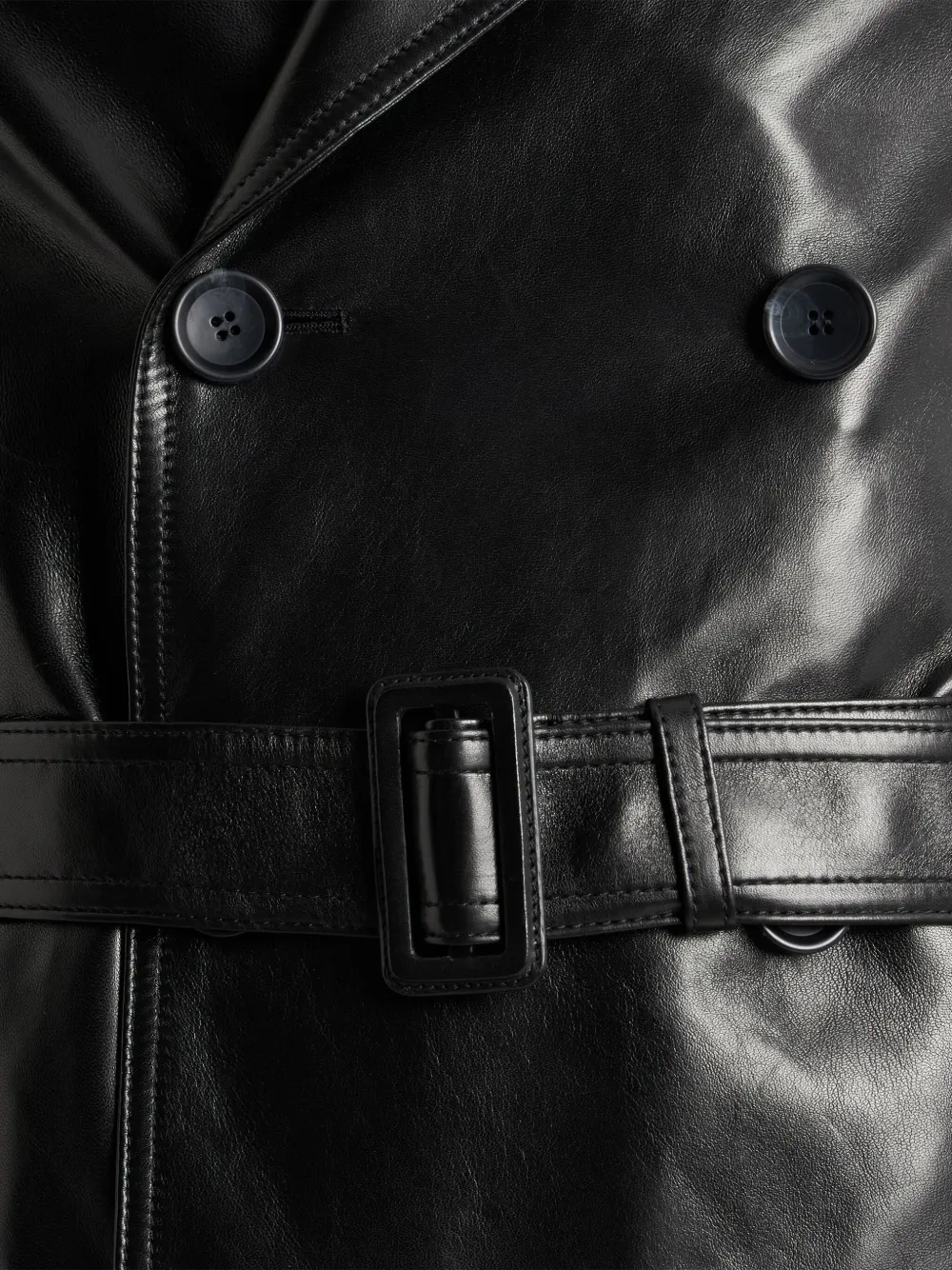 Bally Leren jas met ceintuur en dubbel rij knopen Zwart