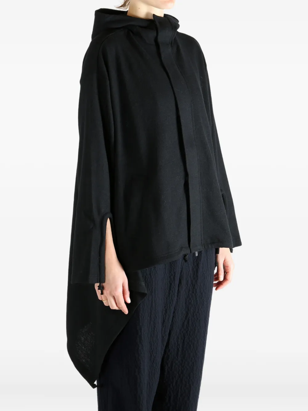 Yohji Yamamoto Hooded Slit-sleeve Jacket In Black