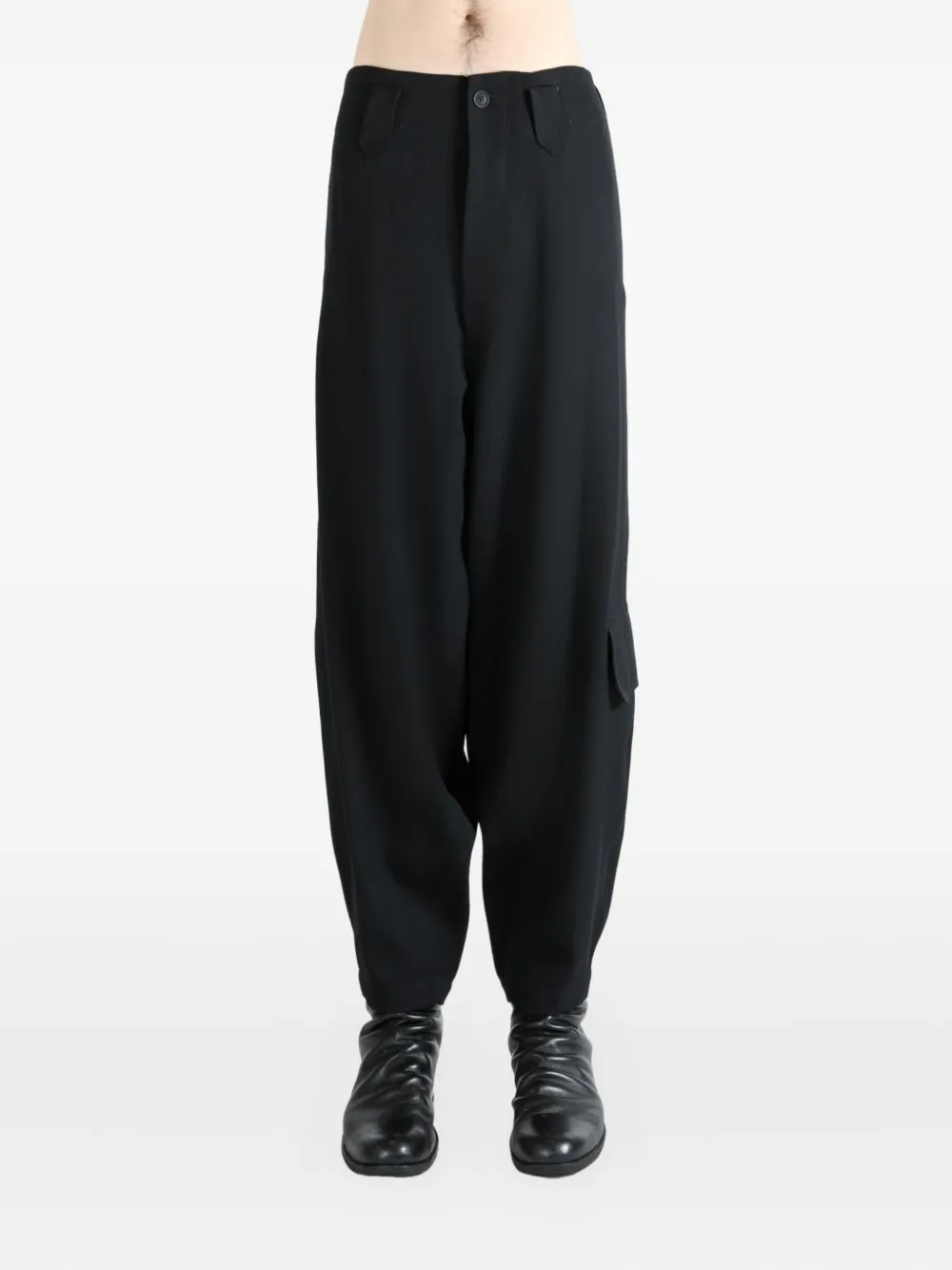 Yohji Yamamoto back pockets wool trousers - Zwart
