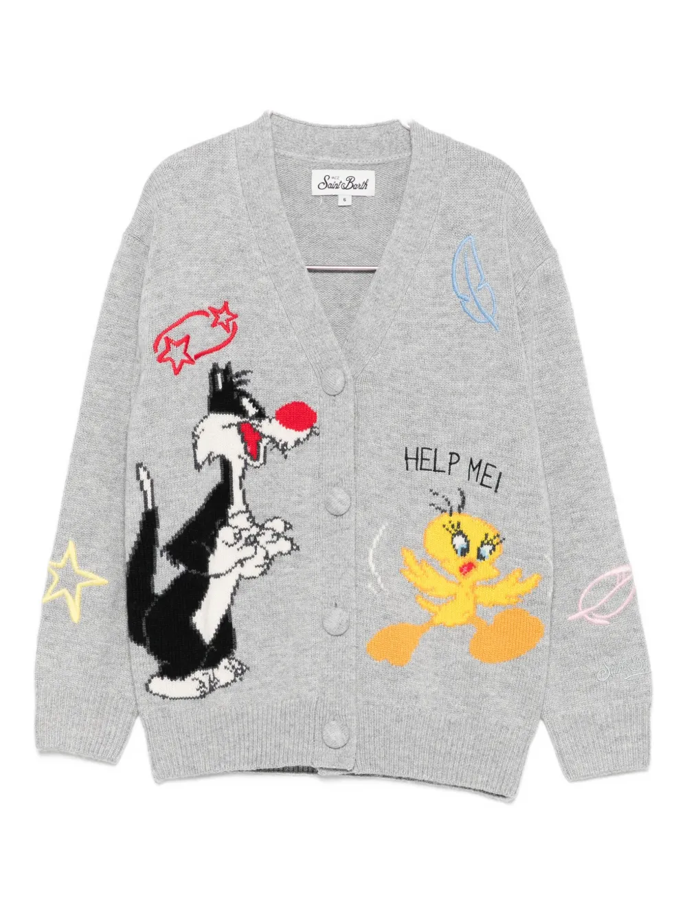 Mc2 Saint Barth Cartoon-print Cardigan In Gray