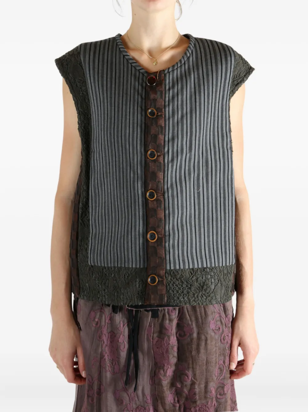 Communs Patchwork Buttoned Vest In Multi