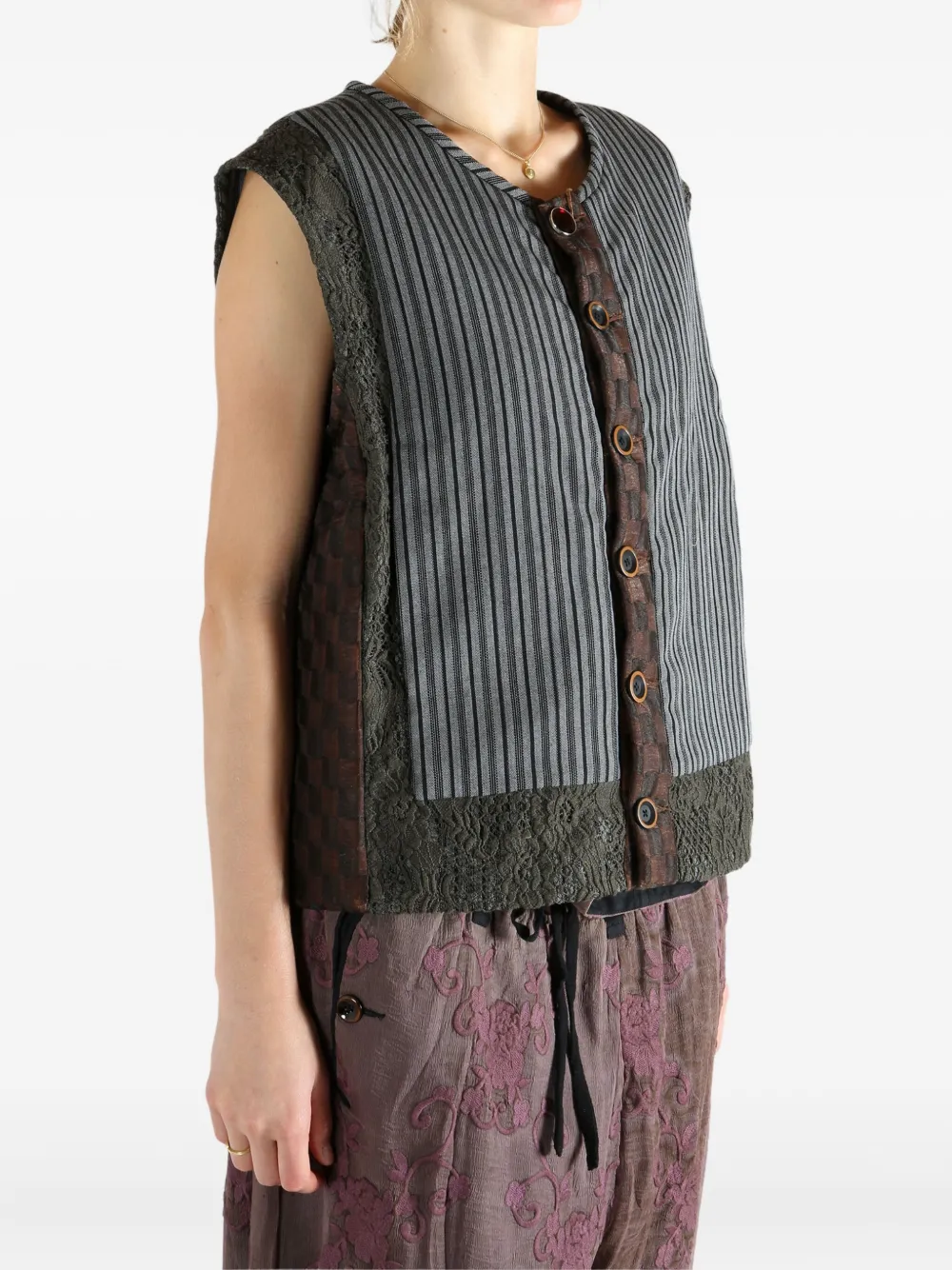 Communs Patchwork Buttoned Vest In Multi