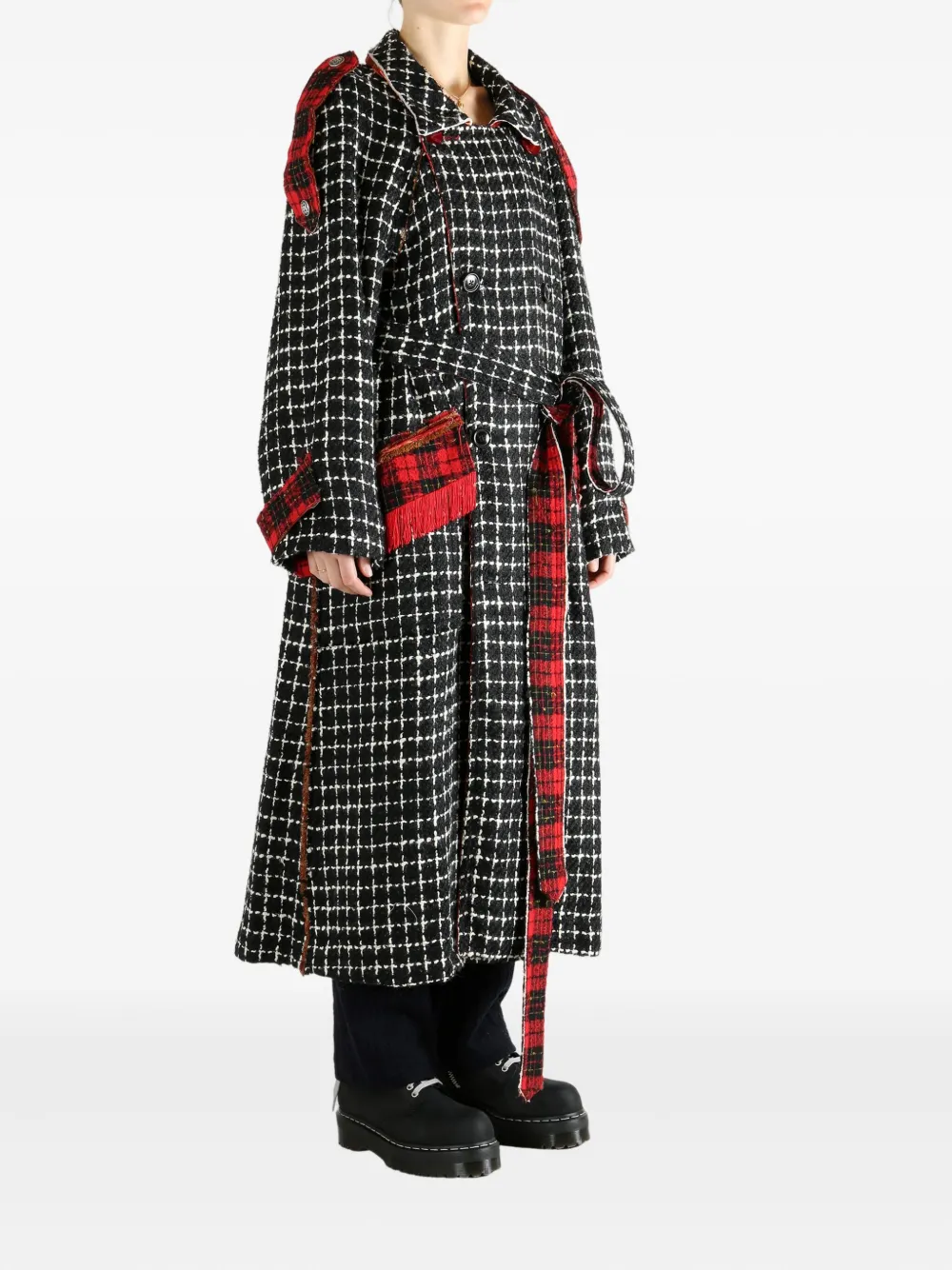 Communs Double-breasted Checked Coat In Black