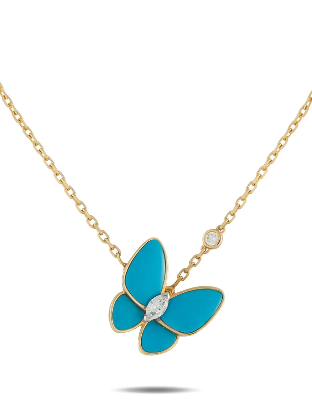 Van Cleef & Arpels 18K yellow gold diamond and turquoise butterfly-pendant necklace - Oro