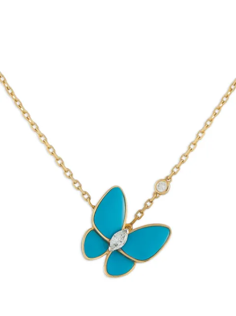 Van Cleef & Arpels Pre-Owned 18K yellow gold diamond and turquoise butterfly-pendant necklace