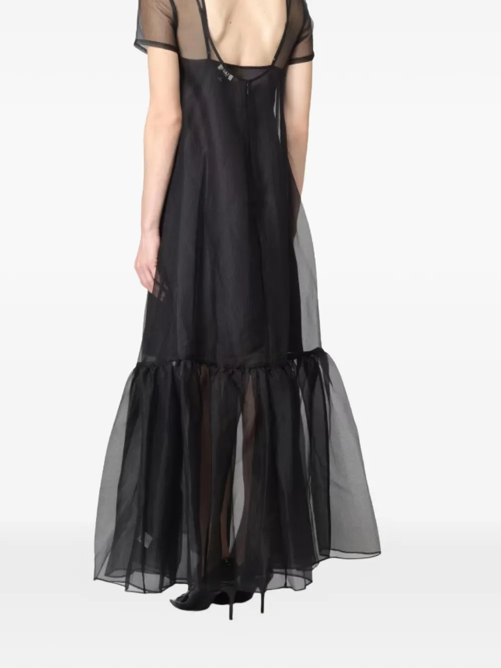 STAUD Calluna ruffled tie-neck maxi dress - Zwart