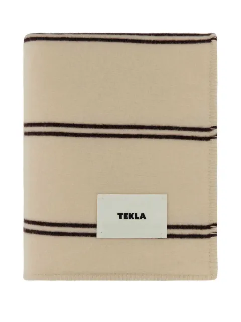 TEKLA striped embroidered wool blanket