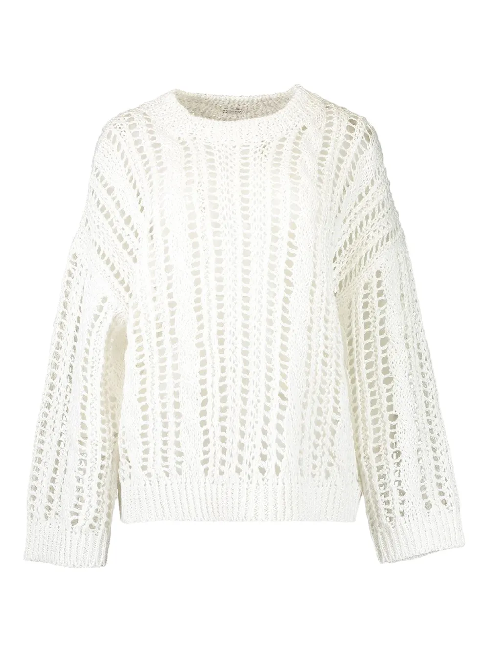 Brunello Cucinelli Open-knit Crew-neck Sweater In White