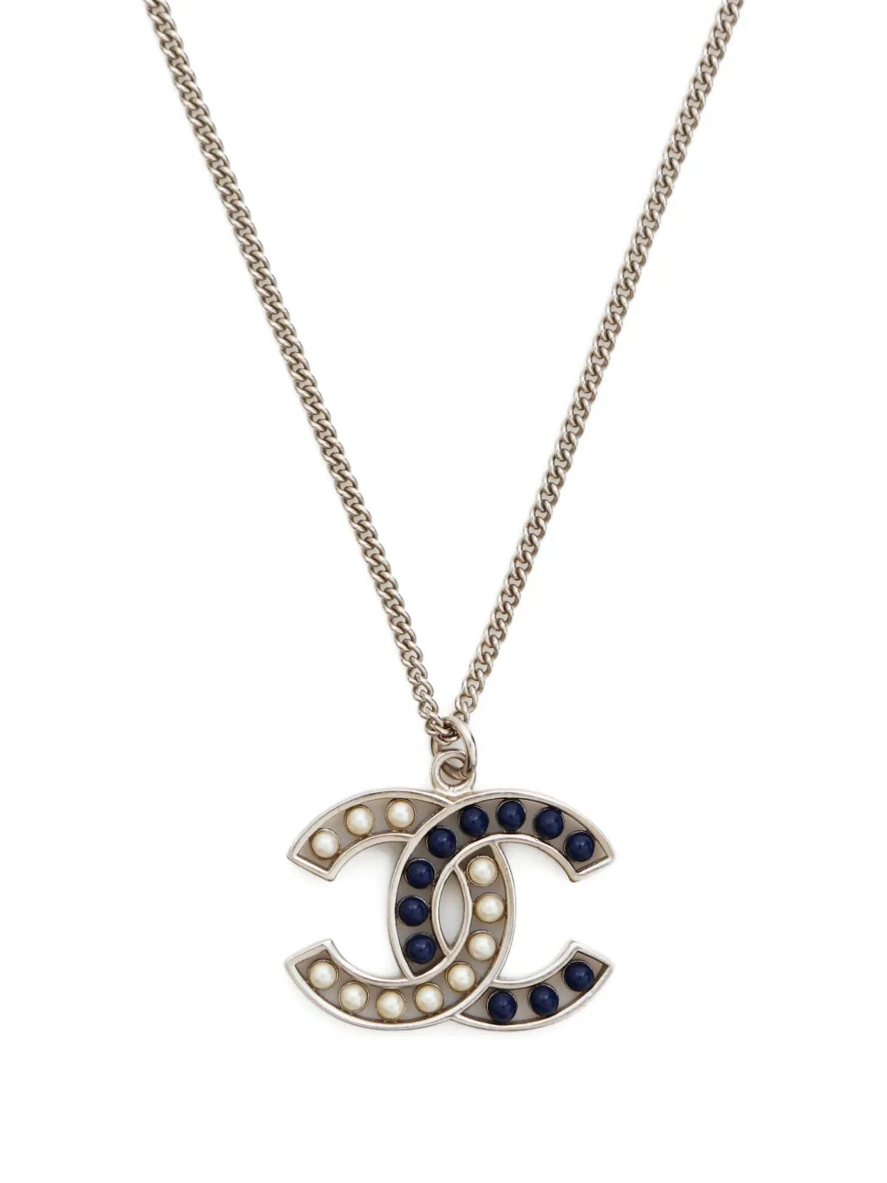 Pre-owned Chanel 2015 Cc Mark Necklace In Silver