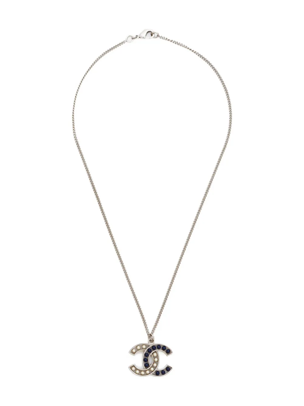 Pre-owned Chanel 2015 Cc Mark Necklace In Silver