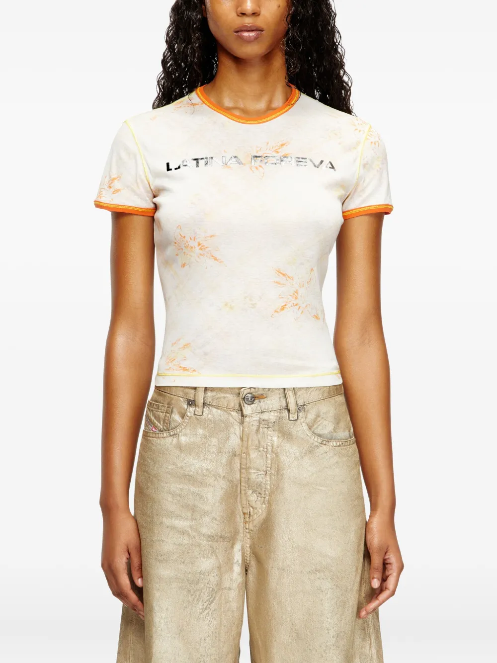 Diesel x Karol G T-Uncutie T-shirt met bloemenprint Beige