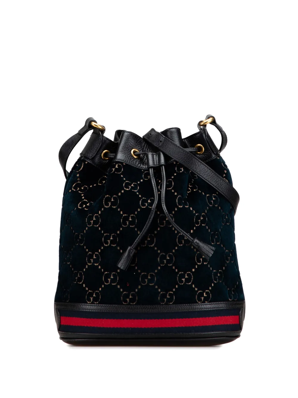 Pre-owned Gucci 2000-2015 Gg Velvet Web Bucket Bag In Black