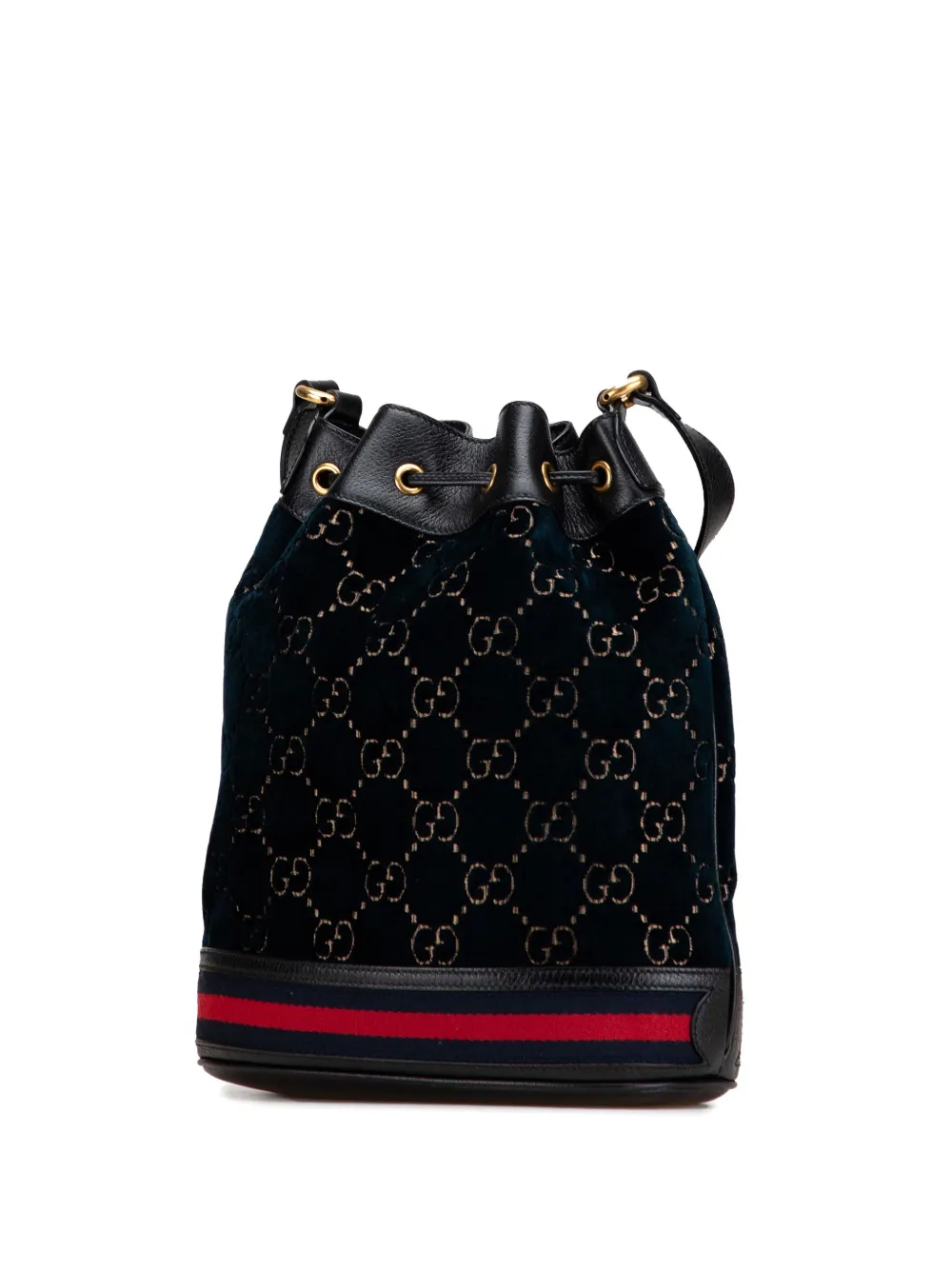 Pre-owned Gucci 2000-2015 Gg Velvet Web Bucket Bag In Black