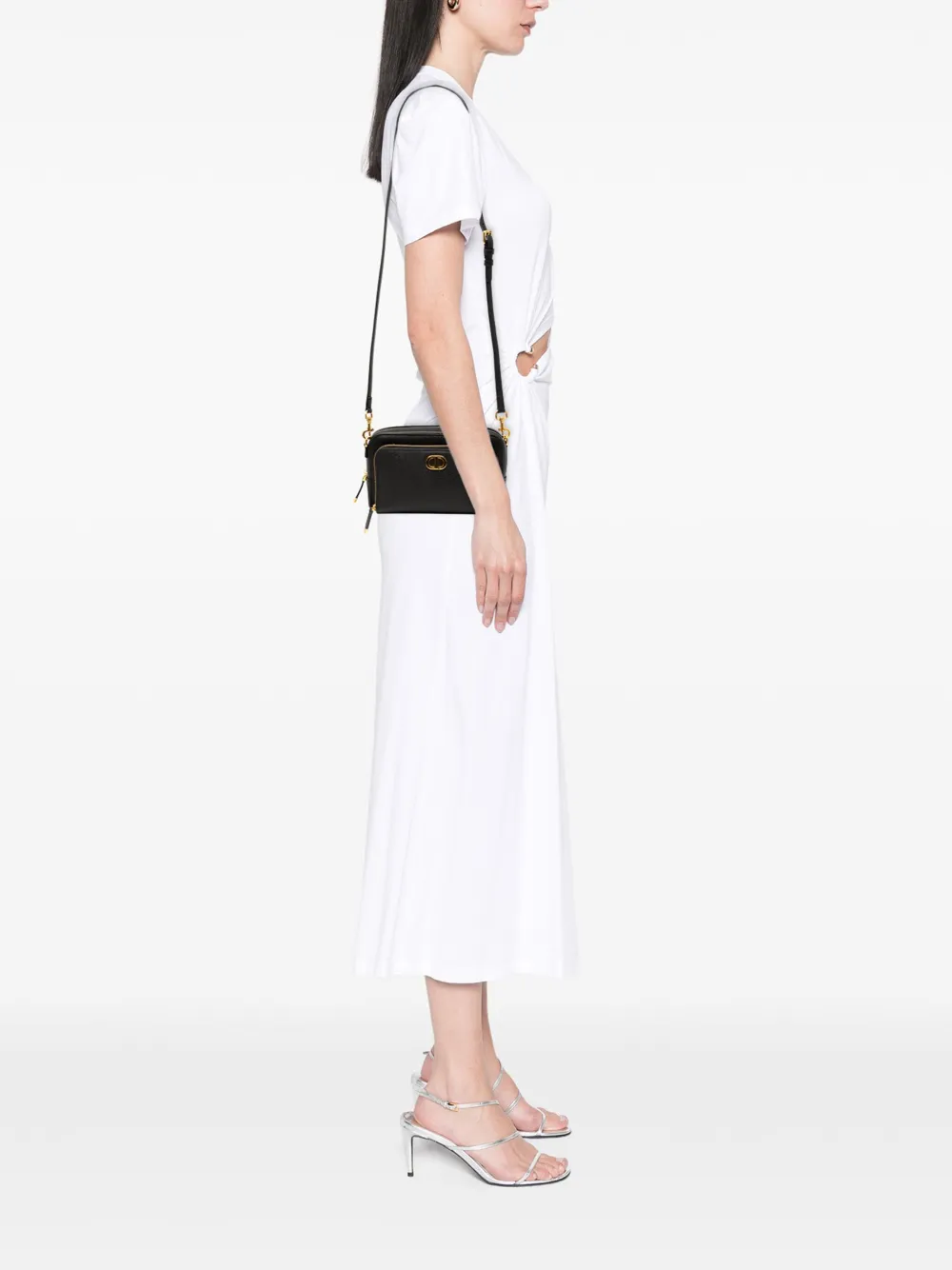 Pre-owned Dior 2022 Grained Calfskin Caro Double Pouch Crossbody Bag In Black