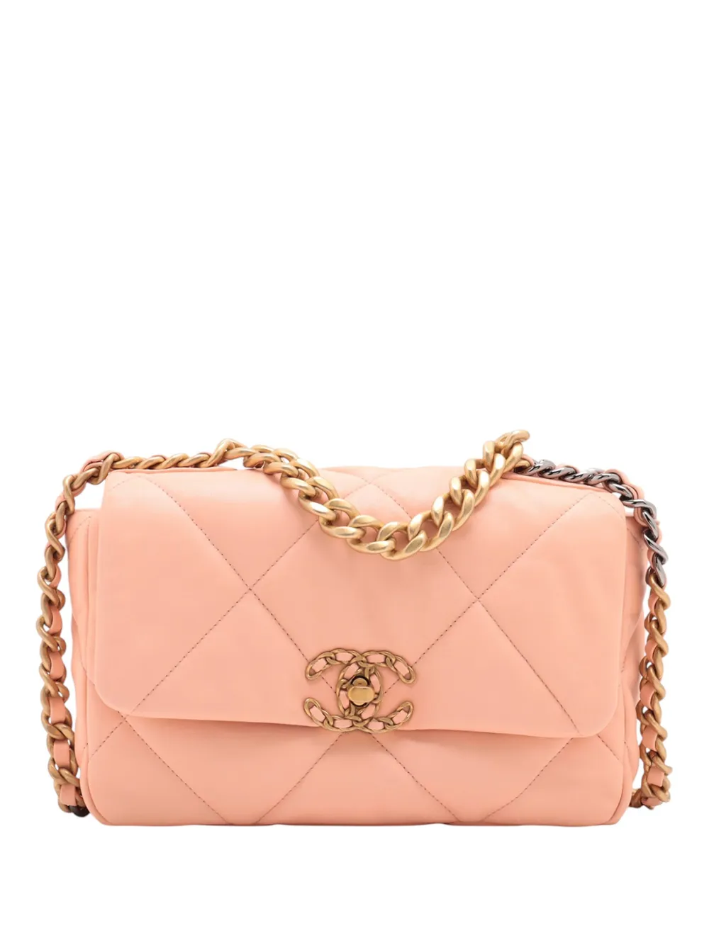 Pre-owned Chanel 2021-2025 Medium Lambskin 19 Flap Satchel In Pink