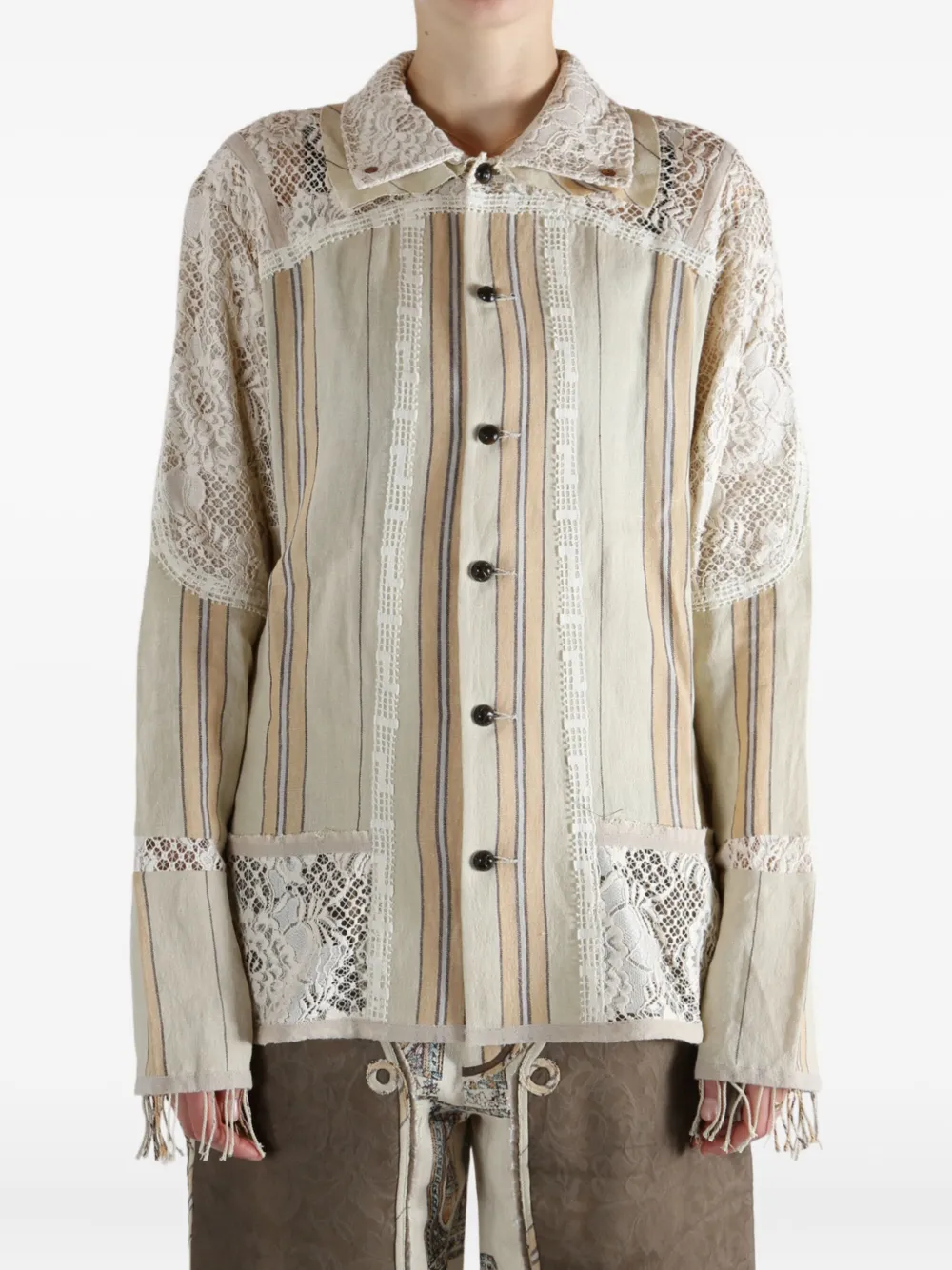Communs Striped Lace Shirt In Neutral