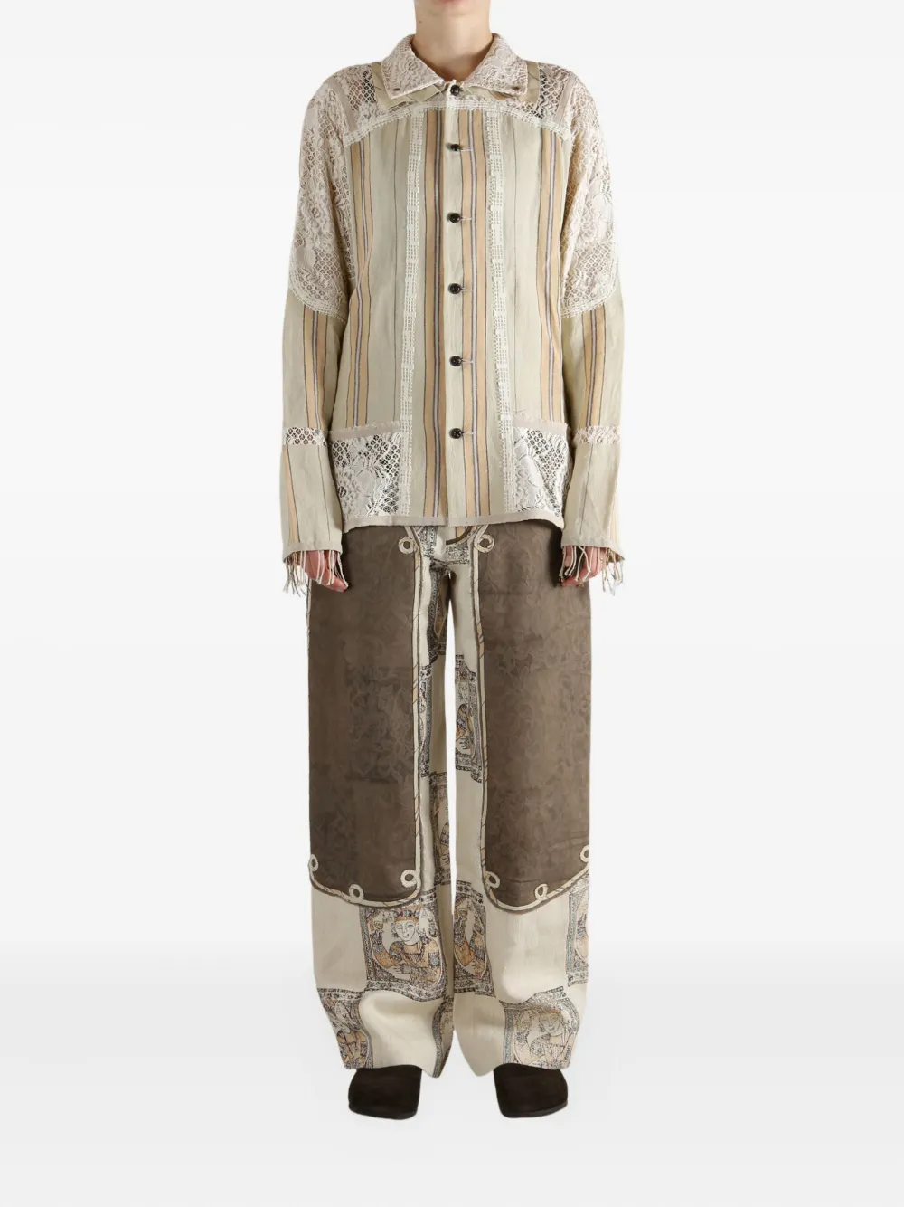 Communs Striped Lace Shirt In Neutral