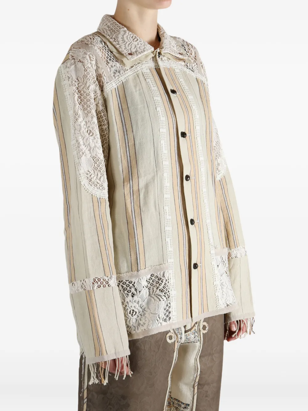 Communs Striped Lace Shirt In Neutral