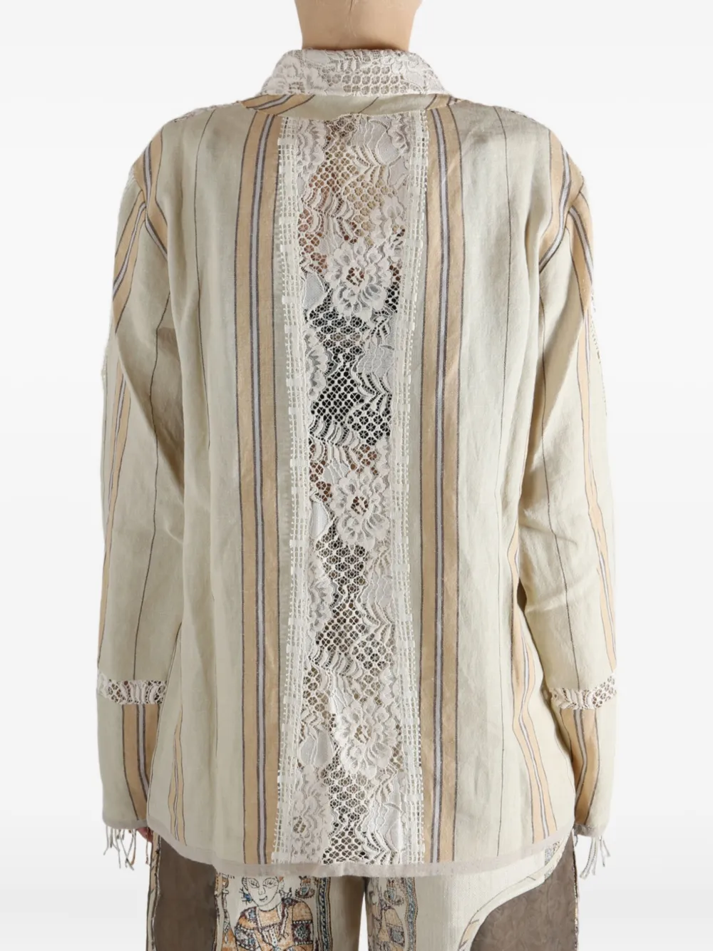 Communs Striped Lace Shirt In Neutral