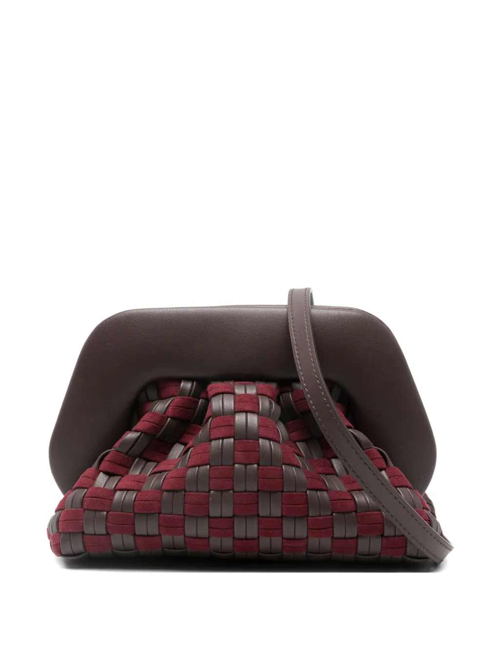 Themoirè Woven-design Clutch Bag In Brown