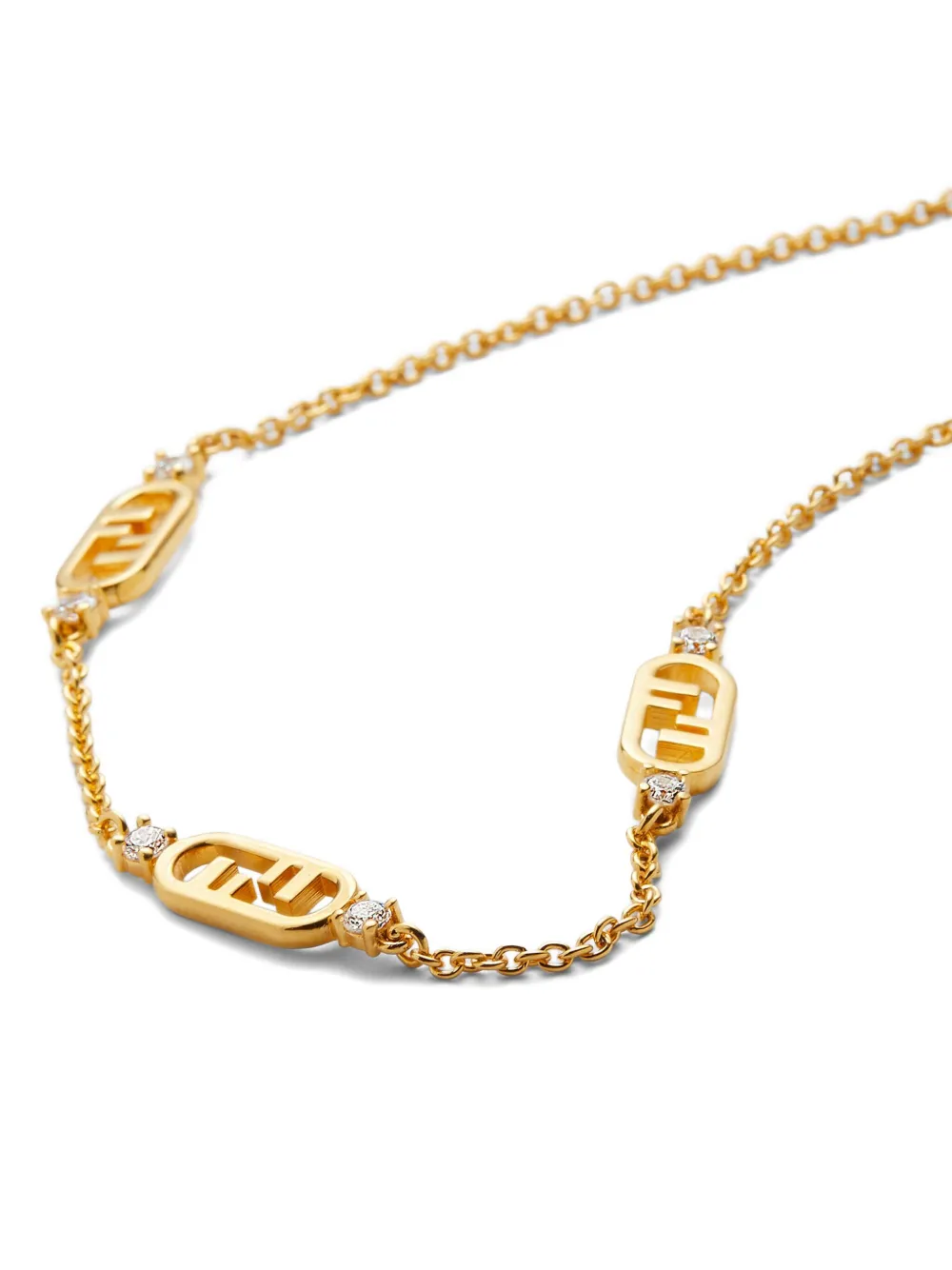 FENDI O'Lock logo-detail crystal necklace - Goud