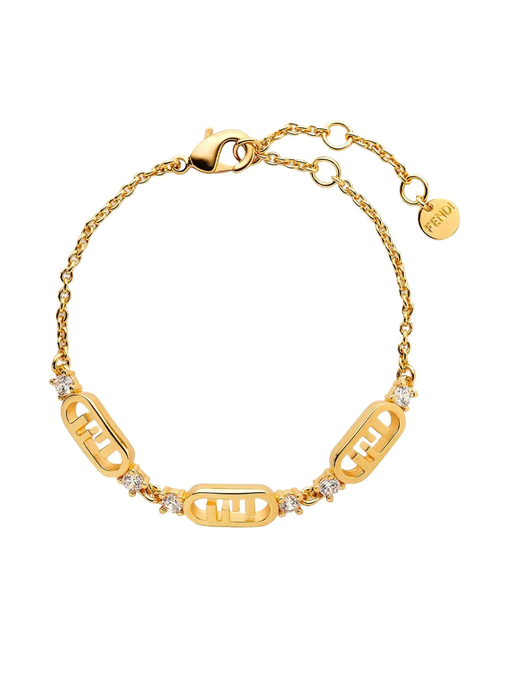Fendi Chain Bracelet Featuring Crystal Embellishments In Gold