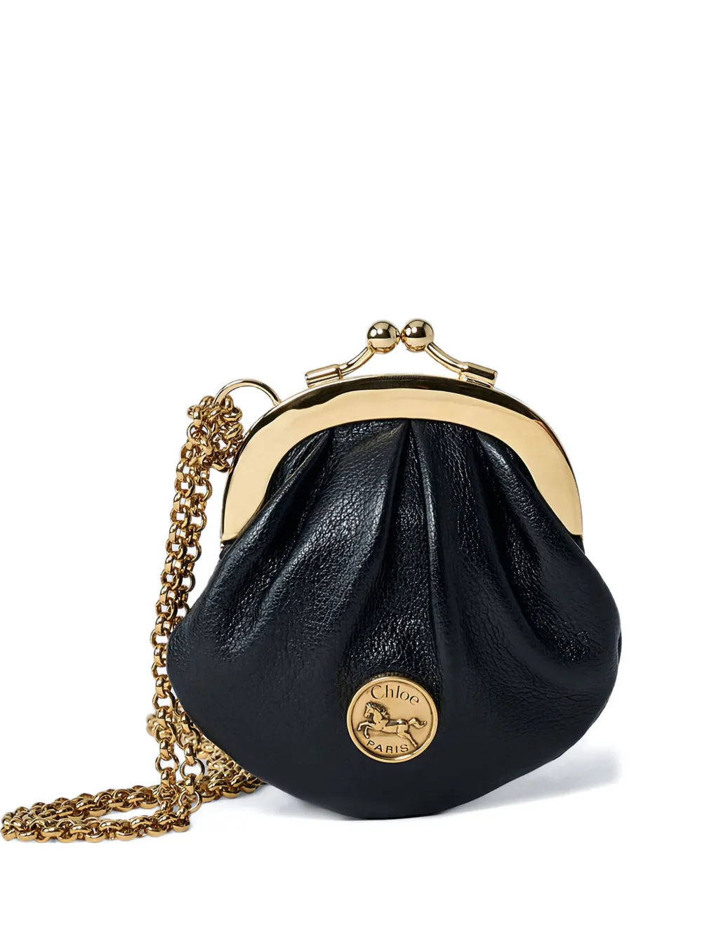 Chloé Chain Logo Leather Clutch Bag In Black