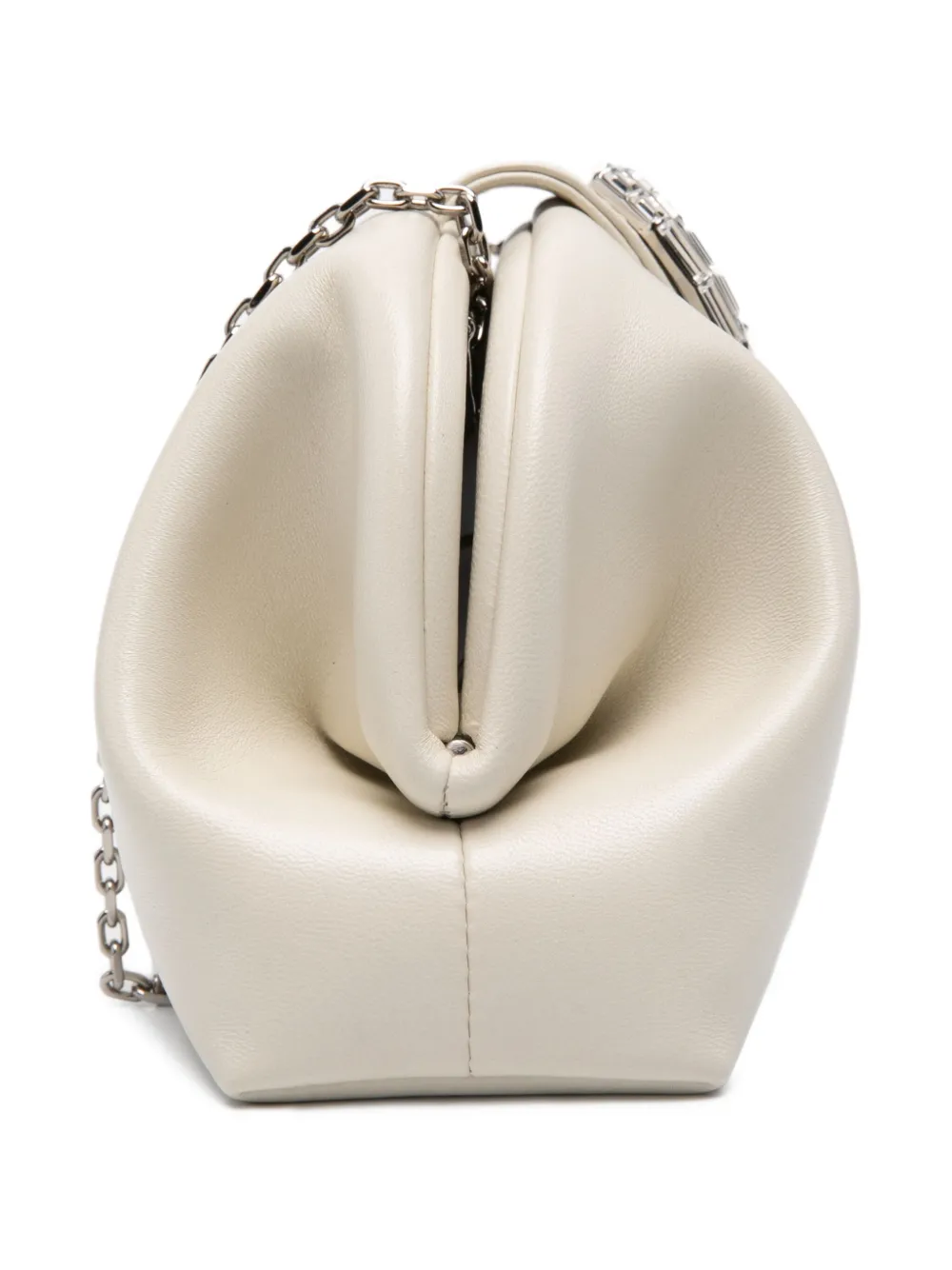 Amina Muaddi Camelia verfraaide clutch Beige