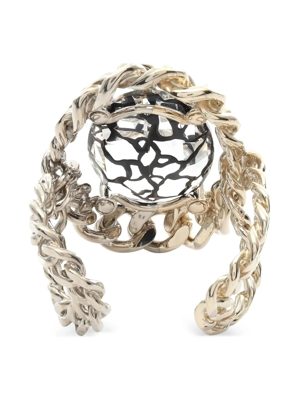 Pre-owned Dior 2010s Cd Crystal Chain Bangle In Silver