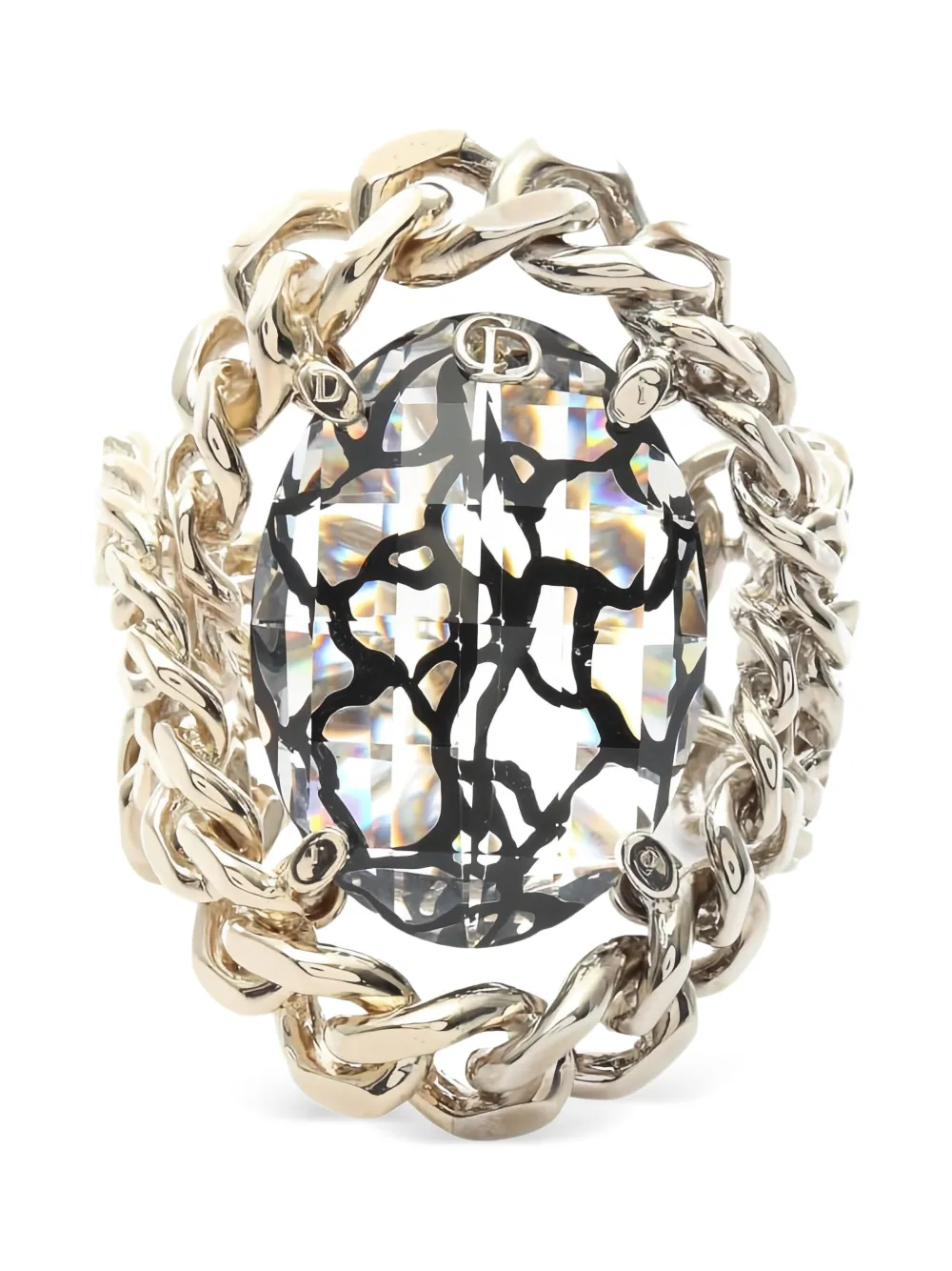 Pre-owned Dior 2010s Cd Crystal Chain Bangle In Silver