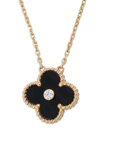 Van Cleef & Arpels Pre-Owned 2010s 18K rose gold diamond onyx alhambra necklace