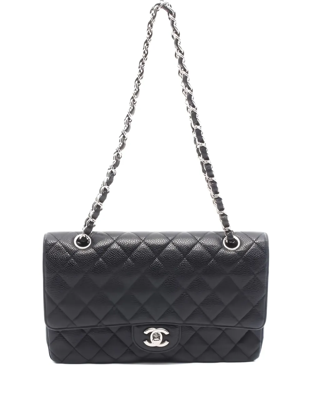 Pre-owned Chanel 2011 Matelassé W Flap Chain Shoulder Bag In Black