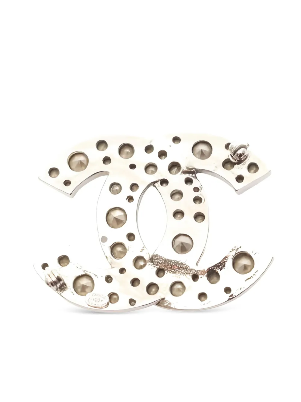 Pre-owned Chanel 1986-1988 Coco Mark Rhinestone Brooch In Silver