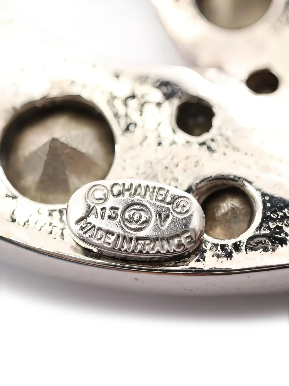 Pre-owned Chanel 1986-1988 Coco Mark Rhinestone Brooch In Silver