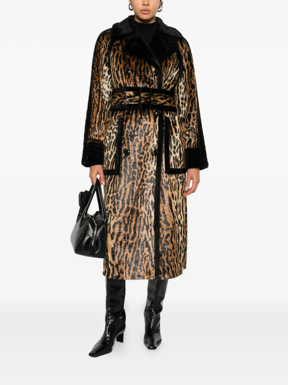 Stand Studio Animal-print Belted Coat In Brown