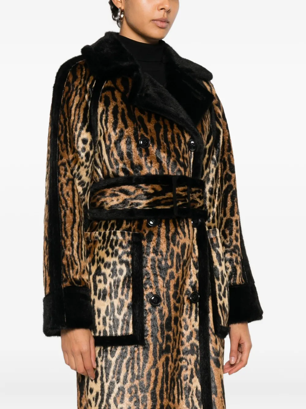 Stand Studio Animal-print Belted Coat In Brown