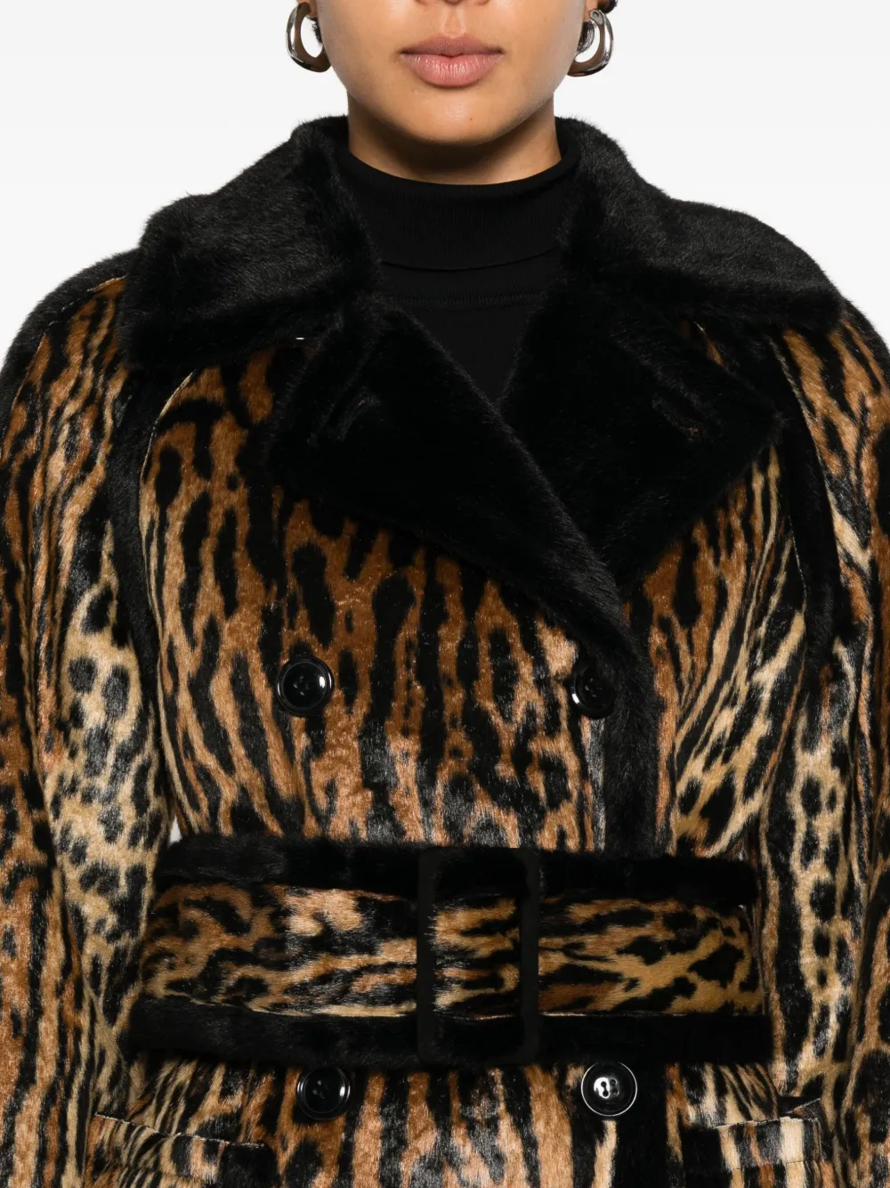 Stand Studio Animal-print Belted Coat In Brown