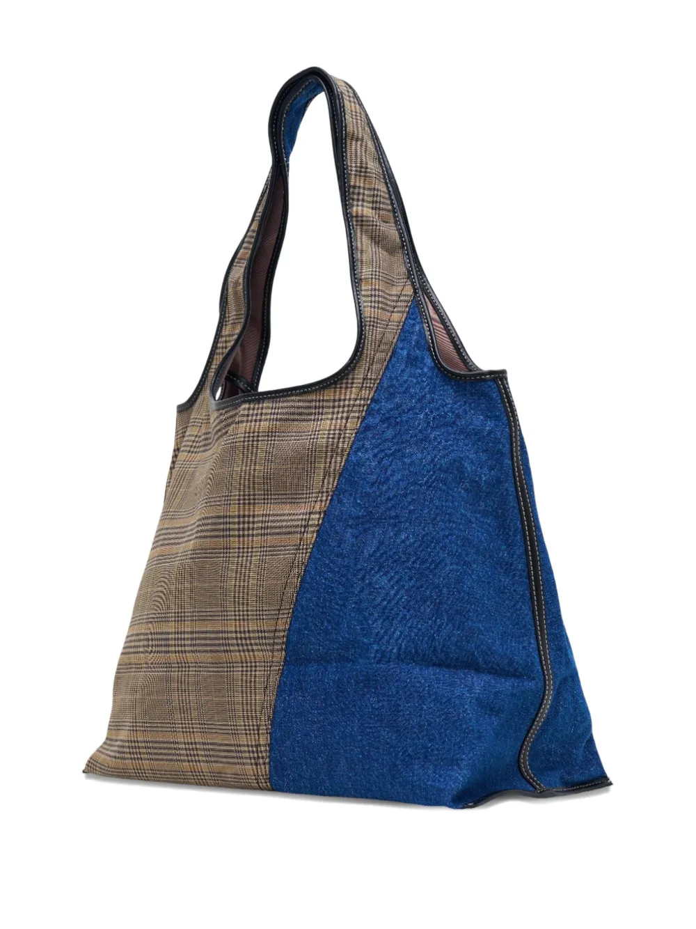 3.1 Phillip Lim Denim Plaid Combo Market Tote Indigo Multi In Blue