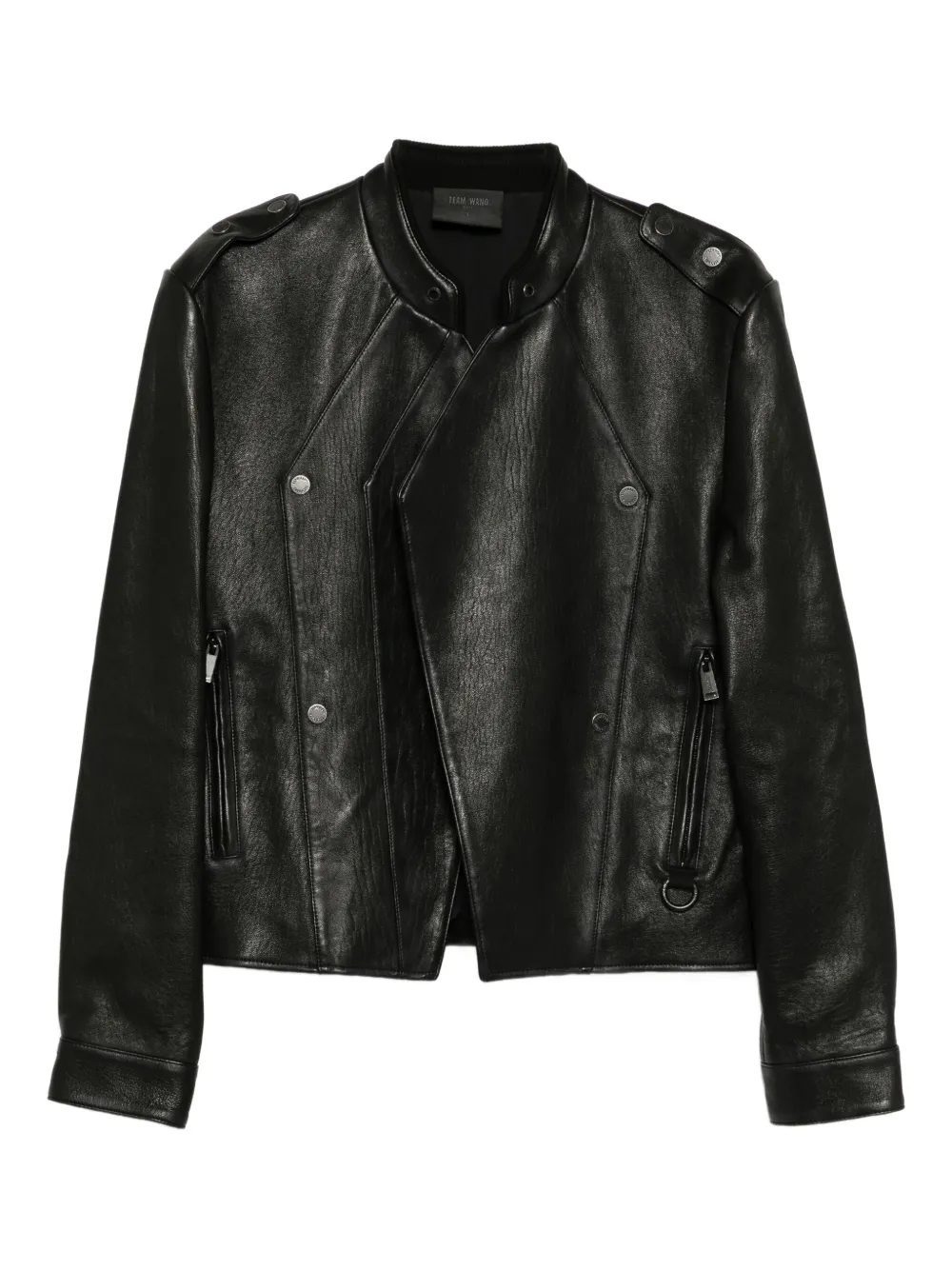 Team Wang Design Logo Patched Leather Jacket In Black